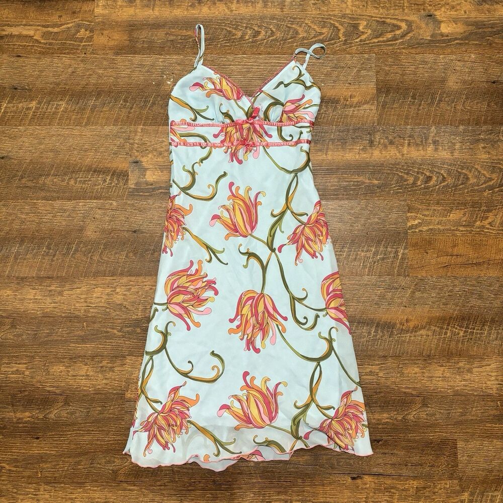 Vintage Y2K Charlotte Russe Babydoll Strappy Dress Blue Floral size 11 READ